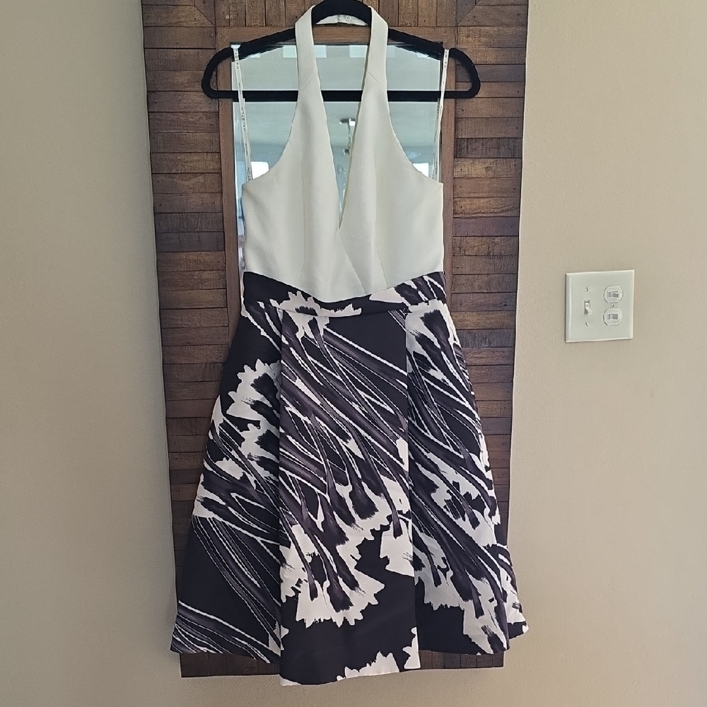 Halton Heritage Elegant Halter Neck Dress in Black and White, Size 6